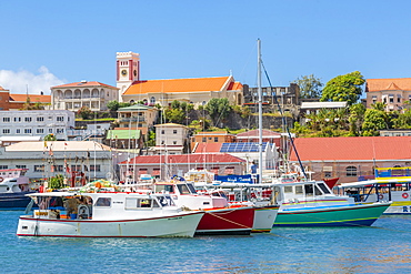 View over the Carenage to St. Georges Parish Church, St. George's, Grenada, Windward Islands, West Indies, Caribbean, Central America