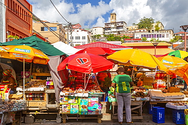 View of colourful market in St. George's, Grenada, Windward Islands, West Indies, Caribbean, Central America