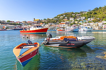 Colourful boats and houses on the Carenage of St. George's, Grenada, Windward Islands, West Indies, Caribbean, Central America