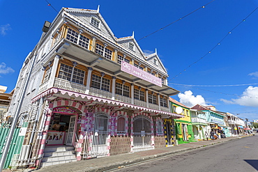 View of ornate and colourful architecture, Basseterre, St. Kitts and Nevis, West Indies, Caribbean, Central America