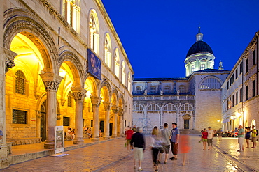 Rector's Palace and Cathedral at dusk, UNESCO World Heritage Site, Dubrovnik, Dalmatian Coast, Dalmatia, Croatia, Europe