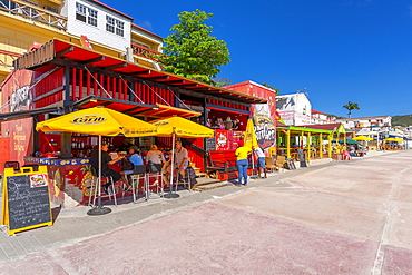 View of beach bar overlooking Caribbean Sea, Philipsburg, St. Maarten, Leeward Islands, West Indies, Caribbean, Central America