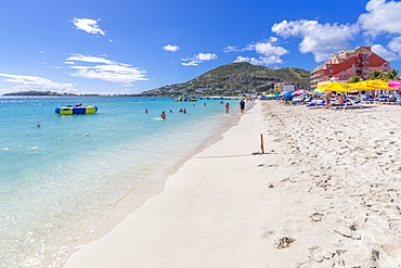 View of beach and Caribbean Sea, Philipsburg, St. Maarten, Leeward Islands, West Indies, Caribbean, Central America