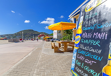 View of beach bar overlooking Caribbean Sea, Philipsburg, St. Maarten, Leeward Islands, West Indies, Caribbean, Central America