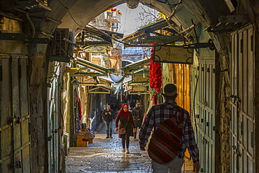 View of street in Old City, Old City, UNESCO World Heritage Site, Jerusalem, Israel, Middle East