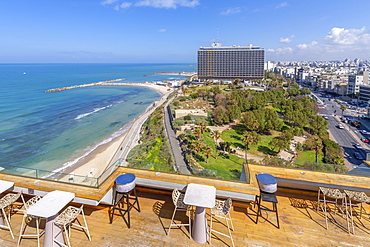 View of Independence Park, the Hilton Hotel and Hayarkon Street, Tel Aviv, Israel, Middle East