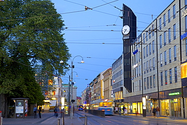 Arkaden Shopping Centre and tram at dusk, Gothenburg, Sweden, Scandinavia, Europe