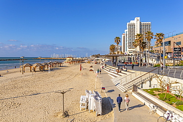 View of hotels and promenade on Hayarkon Street, Tel Aviv, Israel, Middle East