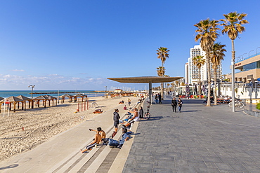 View of hotels and promenade on Hayarkon Street, Tel Aviv, Israel, Middle East