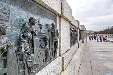 View of World War Two Memorial detail, Washington D.C., United States of America, North America