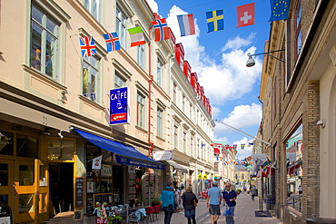 National flags and street scene, Gothenburg, Sweden, Scandinavia, Europe