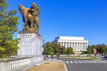 View of The Arts of Peace Sculptures and Lincoln Memorial, Washington D.C., United States of America, North America