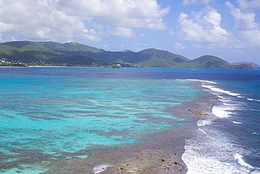 View over South Coast and coral reef, Antigua, Leeward Islands, West Indies, Caribbean, Central America