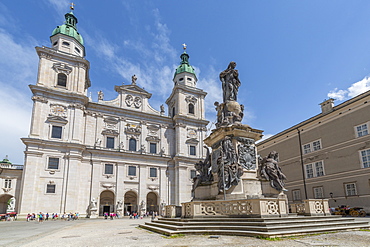 View of Salzburg Cathedral from Domplatz, Salzburg, Austria, Europe