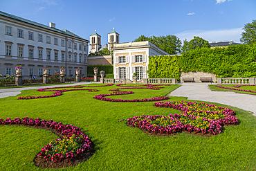 View of Parish Church St. Andra from Mirabell Gardens, UNESCO World Heritage Site, Salzburg, Austria, Europe