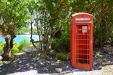 Red Telephone Box at Mama Pasta's, Long Bay, Antigua, Leeward Islands, West Indies, Caribbean, Central America