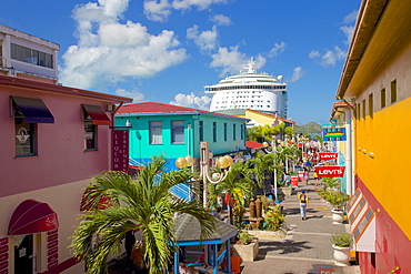 Heritage Quay and cruise ship in port, St. Johns, Antigua, Leeward Islands, West Indies, Caribbean, Central America