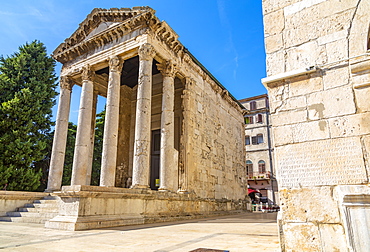 View of Temple of Augustus in Forum Square, Pula, Istria County, Croatia, Adriatic, Europe