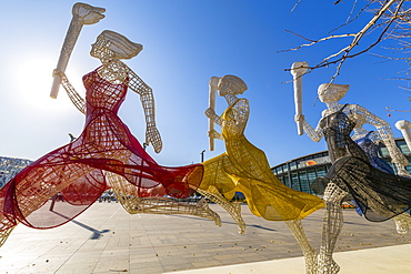 View of modern art and the National Indoor Stadium, Olympic Green, Xicheng, Beijing, People's Republic of China, Asia