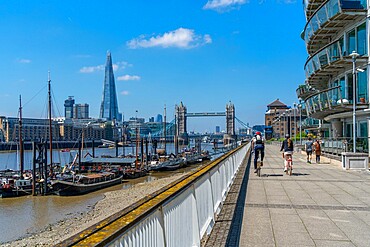 View of Tower Bridge and The Shard with Thames side apartments, London, England, United Kingdom, Europe