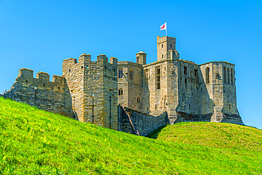 View of Warkworth Castle, Warkworth, Northumberland, England, United Kingdom, Europe