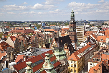 Old Town rooftops viewed from Marii Magdaleny Church, Wroclaw, Silesia, Poland, Europe