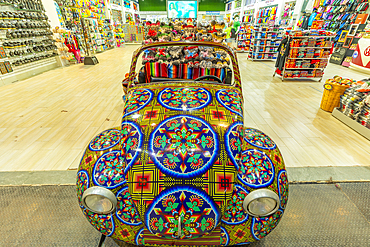 View of souvenir VW Beetle, Playa del Carmen, Quintana Roo, Caribbean Coast, Yucatan Peninsula, Riviera Maya, Mexico, North America