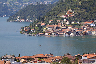 View of Monte Isola from near Sulzano, Lake Iseo, Lombardy, Italian Lakes, Italy, Europe