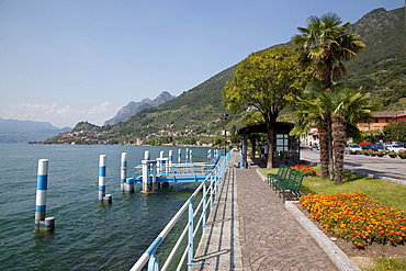 View of Marone Lake Iseo from Sale Marasino Promenade, Lombardy, Italian Lakes, Italy, Europe