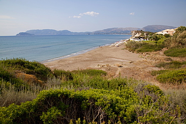 Cafe overlooking the beach, Kalamaki, Zakynthos, Ionian Islands, Greek Islands, Greece, Europe