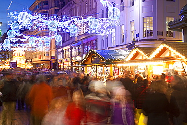 New Street and Christmas Market, City Centre, Birmingham, West Midlands, England, United Kingdom, Europe