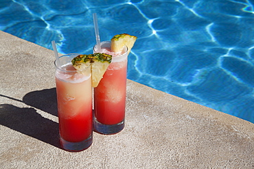 Colourful cocktails by the pool, Punta Cana, Dominican Republic, West Indies, Caribbean, Central America