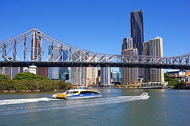 Story Bridge and City from New Farm Riverwalk, Brisbane, Queensland, Australia, Oceania