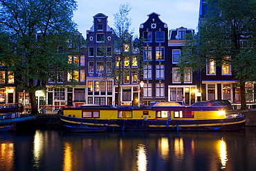 Canal boat and architecture, Amsterdam, Holland, Europe