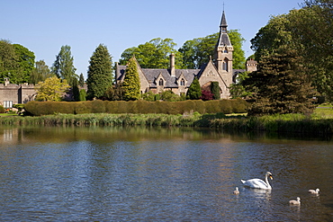 Village and lake, Newstead Abbey Estate, Nottinghamshire, England, United Kingdom, Europe