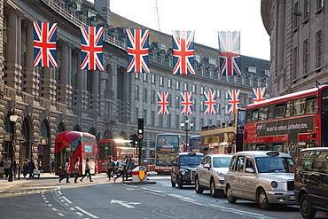 Union Jacks on Regent Street, London, England, United Kingdom, Europe