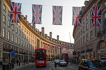 Union Jacks on Regent Street, London, England, United Kingdom, Europe