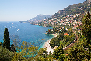 View toward Monaco from Roquebrune-Cap-Martin, Cote d'Azur, Provence, French Riviera, France, Mediterranean, Europe