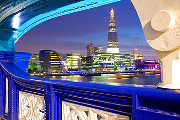 The Shard from Tower Bridge at dusk, London, England, United Kingdom, Europe