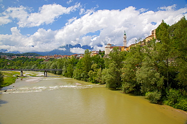  View of city and Duomo of San Martino, Belluno, Province of Belluno, Veneto, Italy, Europe