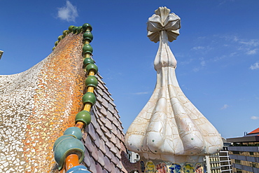 Rooftop of Antoni Gaudi's Casa Batllo building, UNESCO World Heritage Site, Barcelona, Catalonia, Spain, Europe