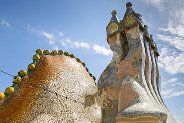 Rooftop of Antoni Gaudi's Casa Batllo building, UNESCO World Heritage Site, Barcelona, Catalonia, Spain, Europe