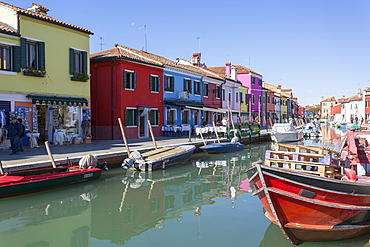 Canal and colourful facades, Burano, Veneto, Italy, Europe