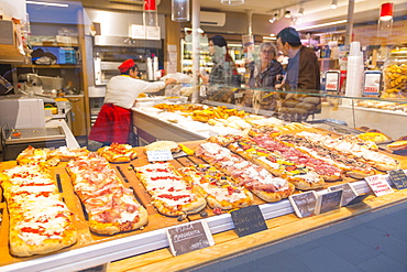 Pizza shop window, Venice, UNESCO World Heritage Site, Veneto, Italy, Europe