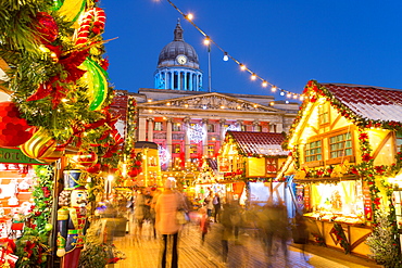 Christmas Market in the Old Town Square, Nottingham, Nottinghamshire, England, United Kingdom, Europe