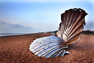 The Scallop Sculpture on Aldeburgh Beach, Aldburgh, Suffolk, England, United Kingdom, Europe