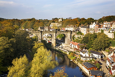 Knaresborough Viaduct and River Nidd in autumn, North Yorkshire, Yorkshire, England, United Kingdom, Europe