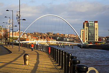 Millennium Bridge and The Baltic from The Quayside, Newcastle upoon Tyne, Tyne and Wear, England, United Kingdom, Europe