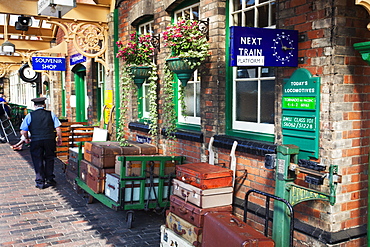 Luggage on the Platform at Sheringham Station on the Poppy Line, North Norfolk Railway, Norfolk, England, United Kingdom, Europe