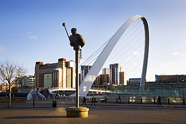 Millennium Bridge and The Baltic from the Quayside, Newcastle upon Tyne, Tyne and Wear, England, United Kingdom, Europe